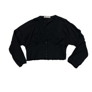 Zara Womens XS Black Long Sleeve Blouse Peasant Boho Minimalist Grunge Flirty